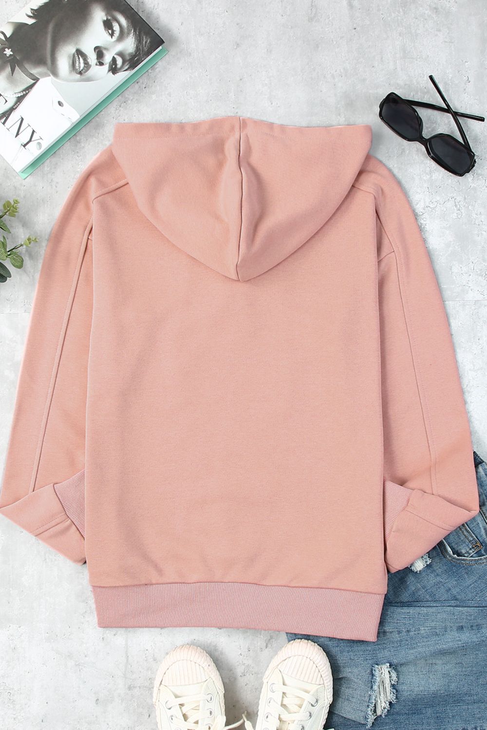 Lace Up V-neck Long Sleeve Hoodie