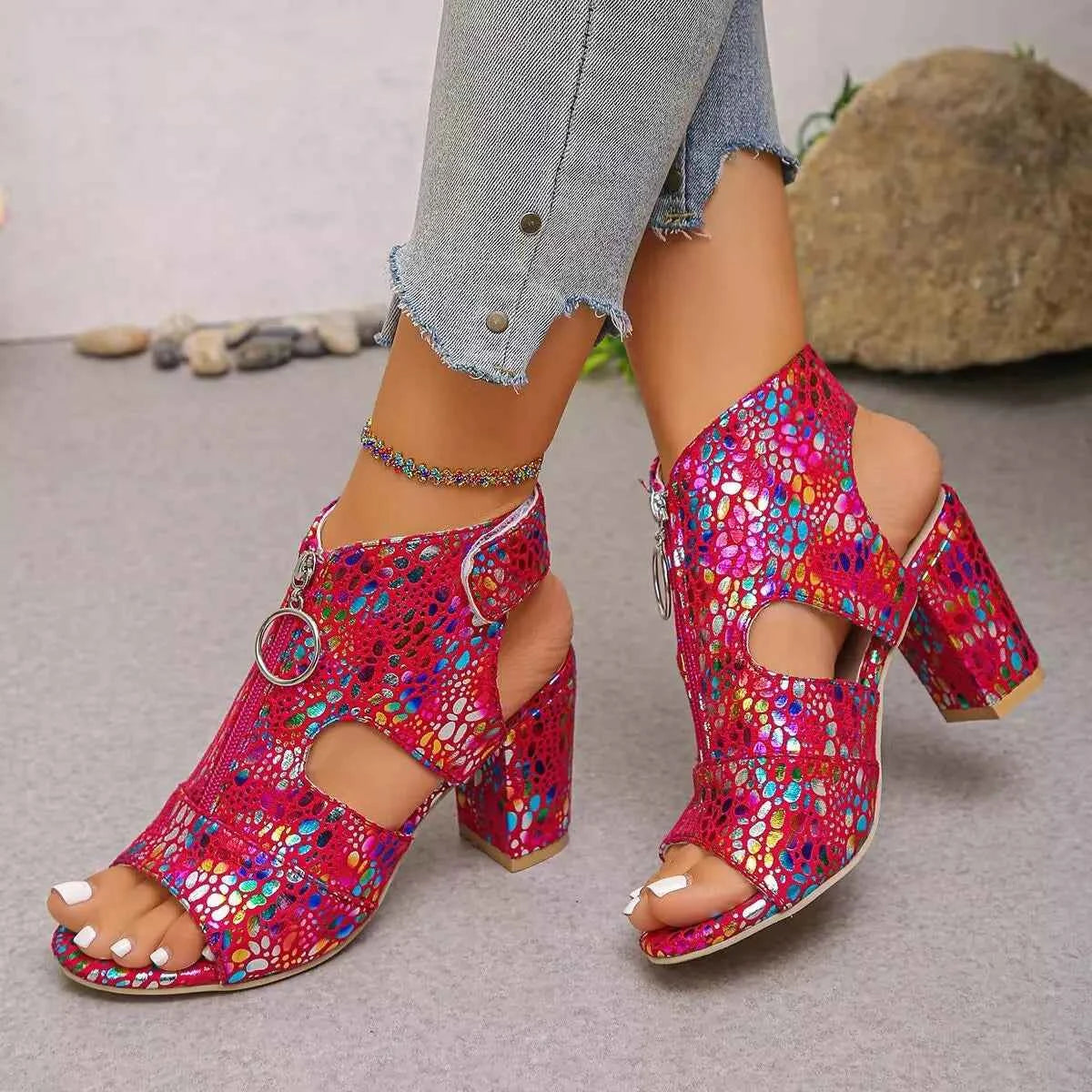 Open Toe Block Heels Sandals