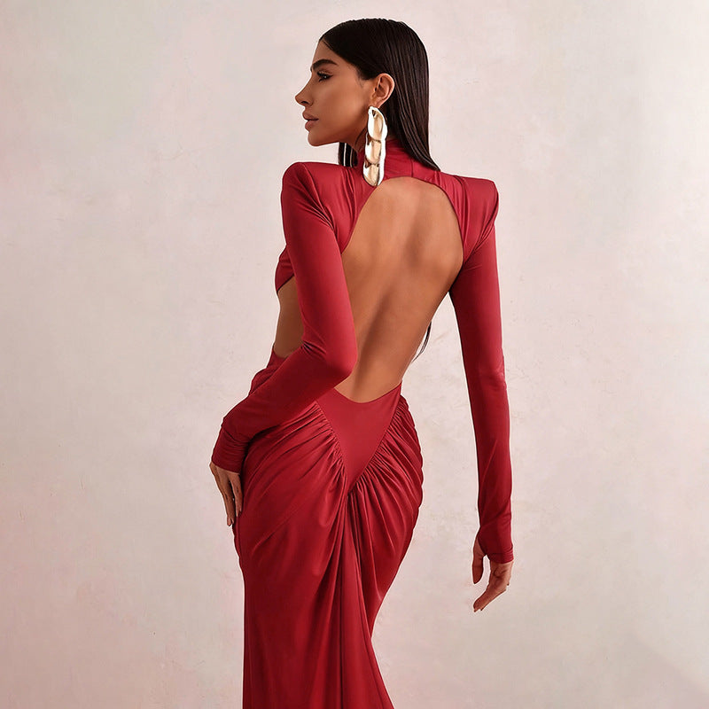 Backless solid color long dress