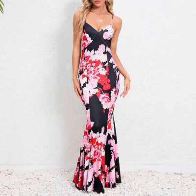 Floral Spaghetti Strap Maxi Dress - V-Neck Flowy Sleeveless