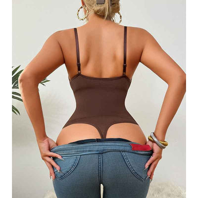 Deep V-Neck Thong Bodysuit - Tummy Control Shapewear