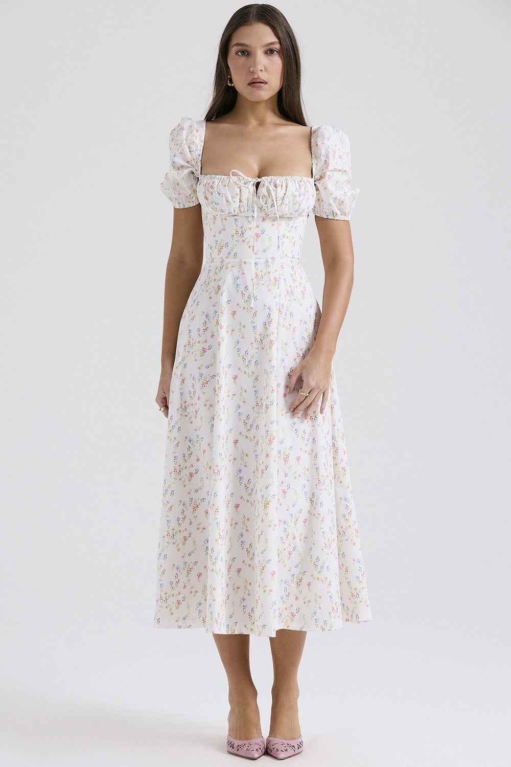 Floral Cami Maxi Dress - Cinched Waist A-Line Spaghetti Strap