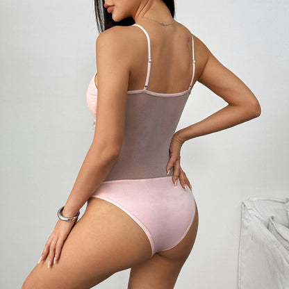 Lace Bow Bodysuit - Sleeveless High Waist Cropped Style