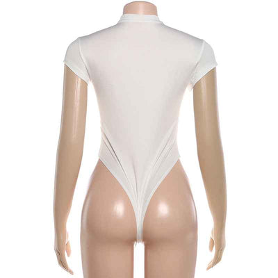 Zipper Sexy Cut-Out Bodysuit -  Bodycon Short Sleeve