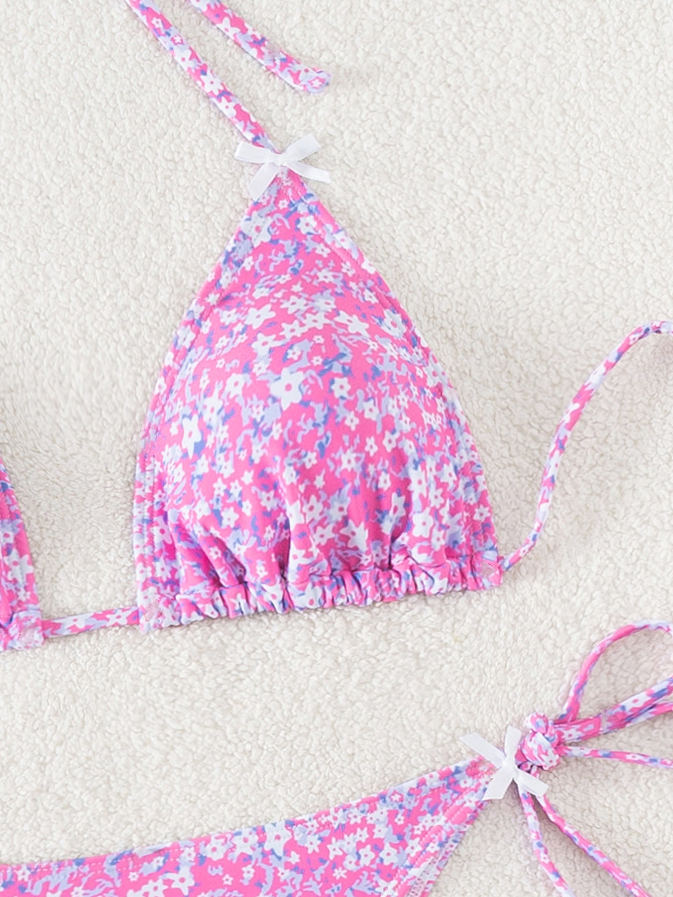 Floral Triangle Bikini - Lace Up Front Tie Bottoms Set