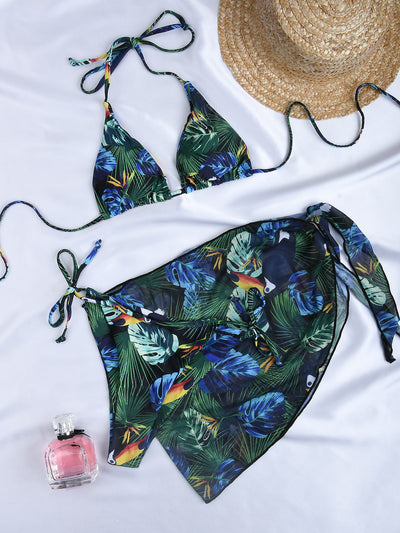 Triangle Bikini Set - Three Piece with Wrap Beach Skirt