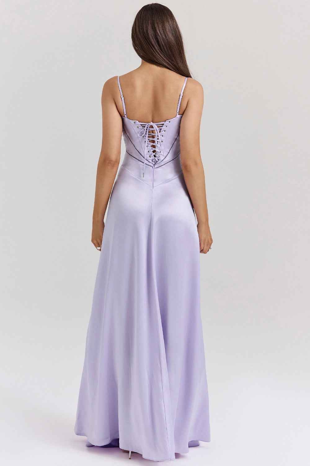 Corset Back Maxi Dress - Spaghetti Strap Slim Fit Camisole Gown