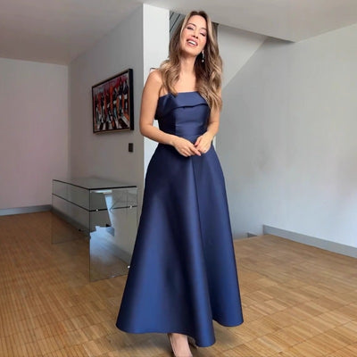 Satin Suspender Dress - Sleeveless Evening Gown - Fashions Envy