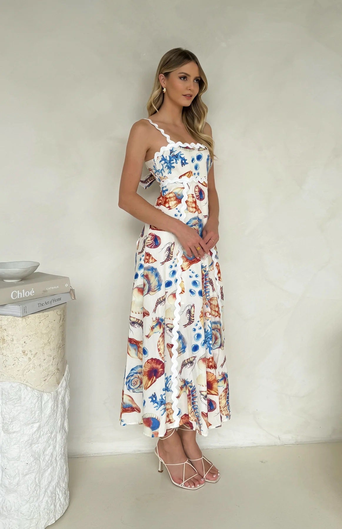 Floral Patchwork Cami Midi Dress - High Waist Boho