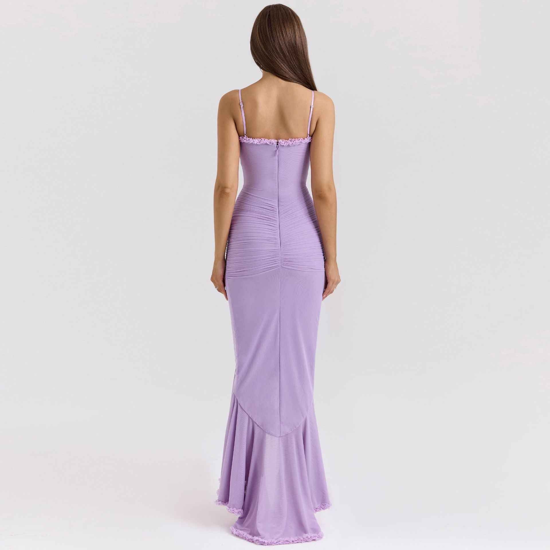 Spaghetti Strap Mesh Maxi Dress - Layered Irregular Hem