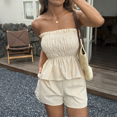 Simple Ruffle Hem Shorts Set Women's Summer