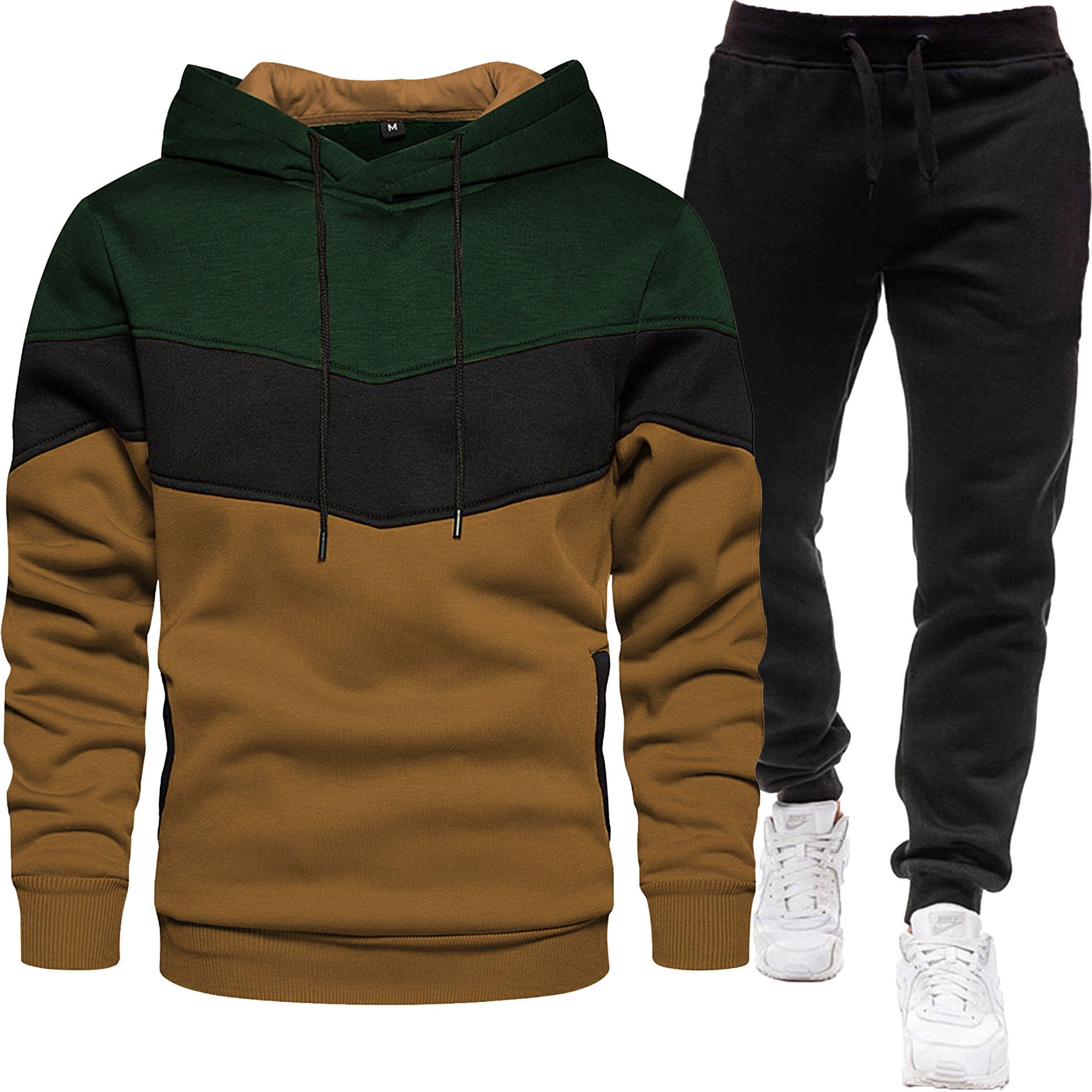 Men's Hoodie Tracksuit - Color Block Two-Piece Set