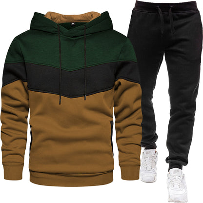 Men's Hoodie Tracksuit - Color Block Two-Piece Set