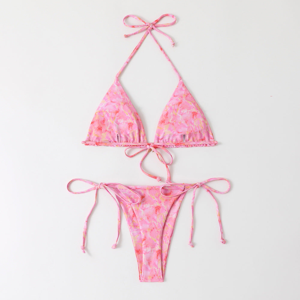 Halter Bikini - Printed Triangle Tie-Side - Fashions Envy