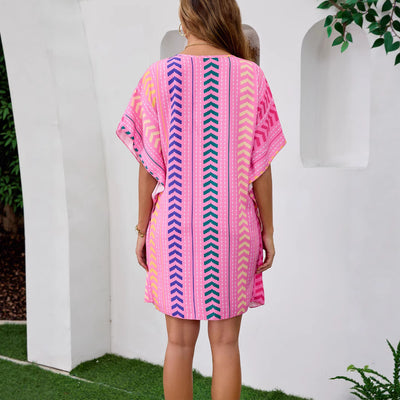 Printed Dress V-Neck Kaftan - Bohemian Vacation Style
