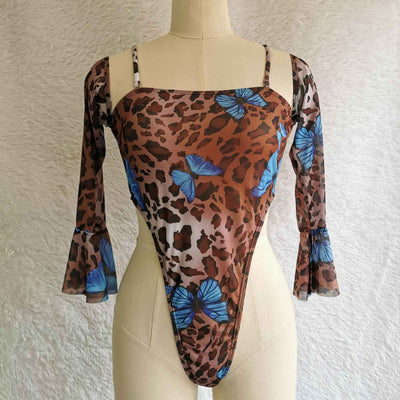 Sheer Mesh Long Sleeve Bodysuit - See Through Fitted