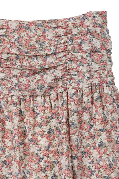 Flirty Summer Floral Shirred Waist Skirt