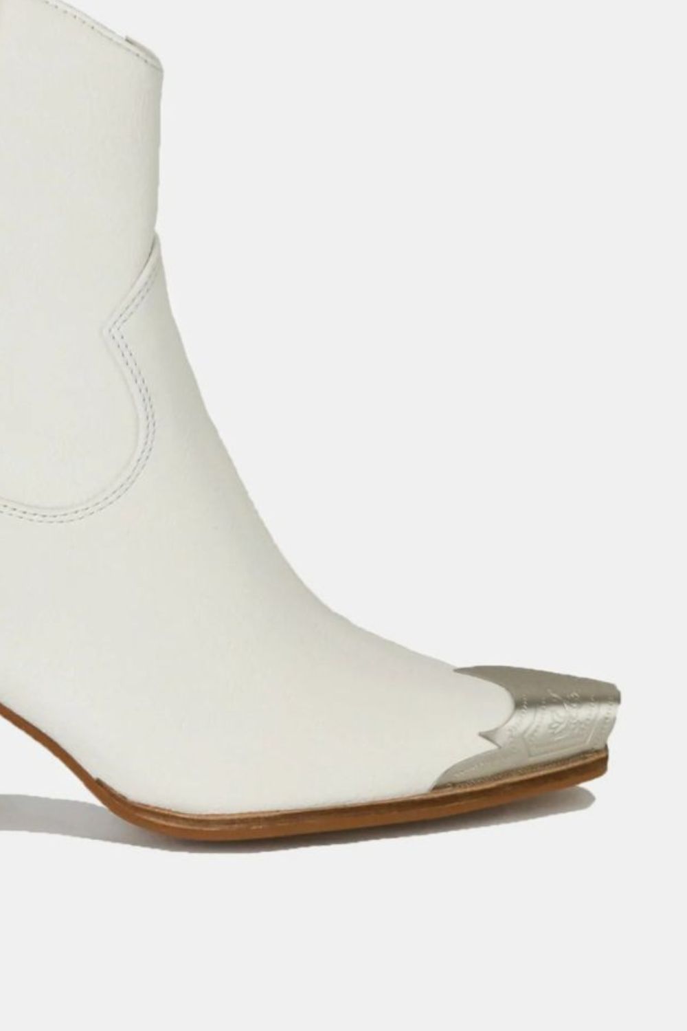 White Faux Leather Block Heel Boots with Side Zippers