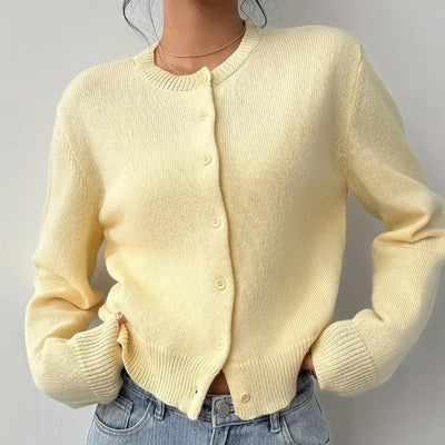 Women's Solid Color Button-Up Cardigan - Ribbed Detail Long Sleeve Knit Open Front Sweater Lightweight Spring&Fall Top - Fashions Envy