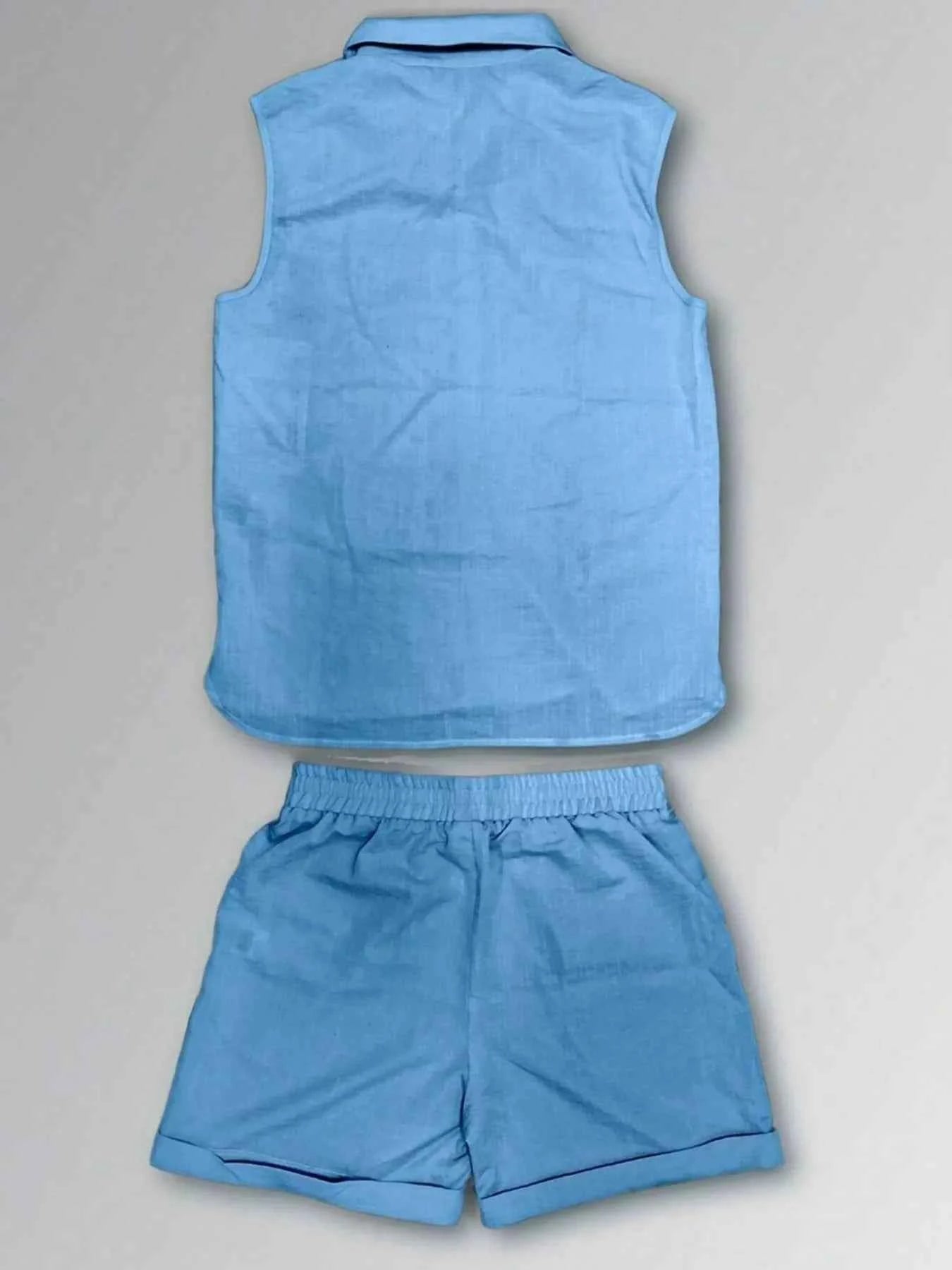 Men's Plus Size Casual Button Up Vest & Shorts Set