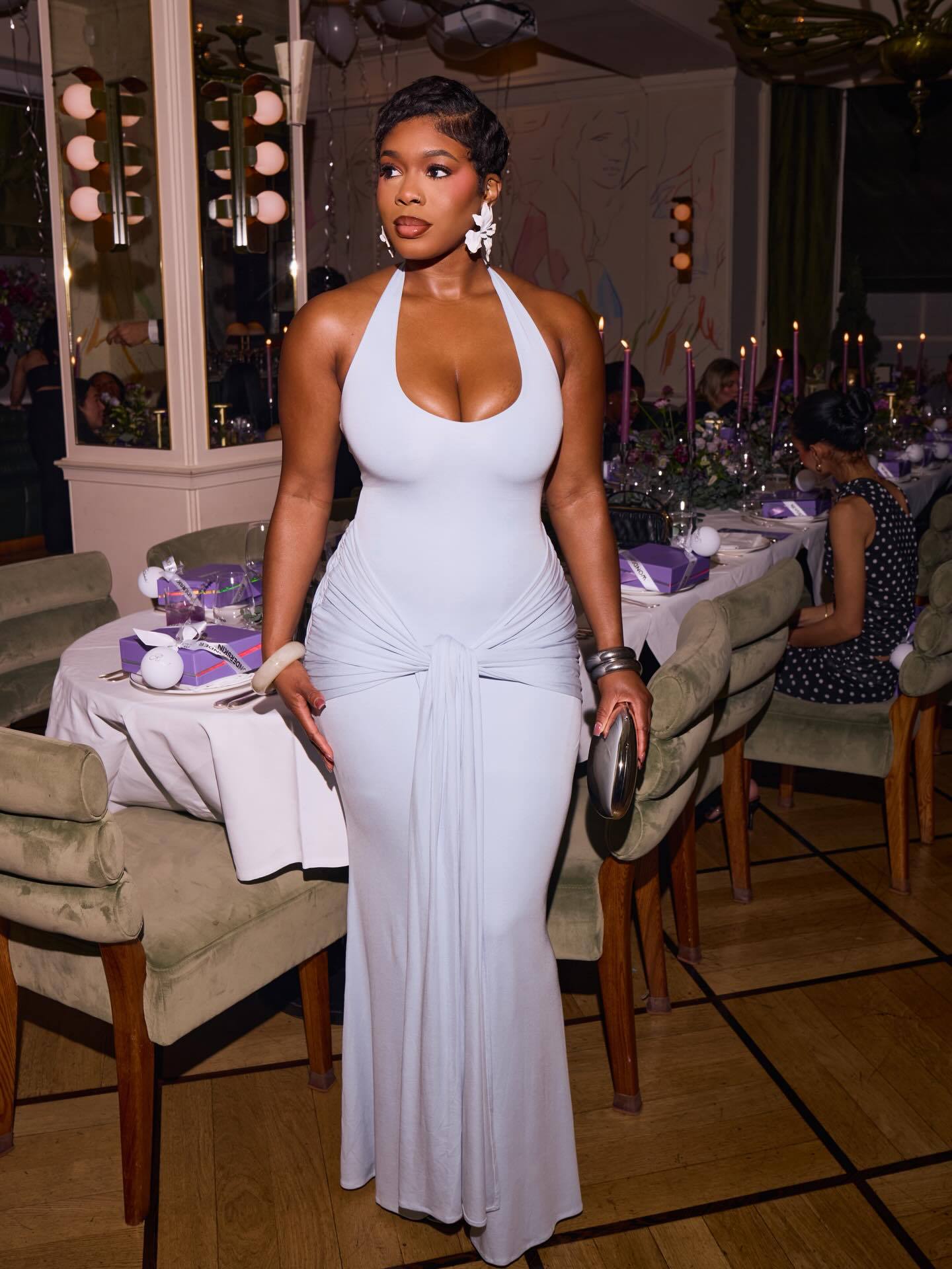 Open Back Pleated Dress - Patchwork Bodycon Gown