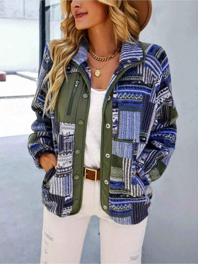 Aztec Print Fleece Jacket - Snap-Down Southwestern Style - Fashions Envy