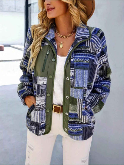 Aztec Print Fleece Jacket - Snap-Down Southwestern Style - Fashions Envy
