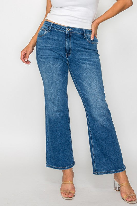 Medium Blue Full Size Cat's Whiskers Mid Rise Ankle Jeans