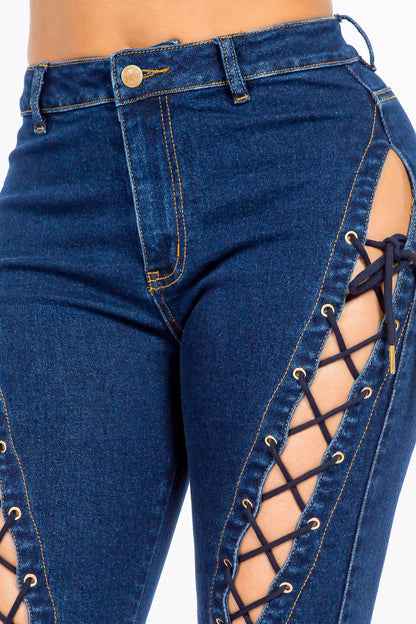 High Waist Lace up Jeans