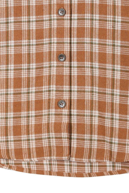 Autumn Beige Drop Shoulder Plaid Button Down Shirt