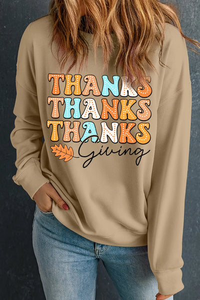 THANKSGIVING Round Neck Dropped Shoulder Sweatshirt - Fashions Envy