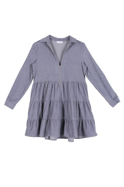 Corduroy Tiered Long Sleeve Mini Dress