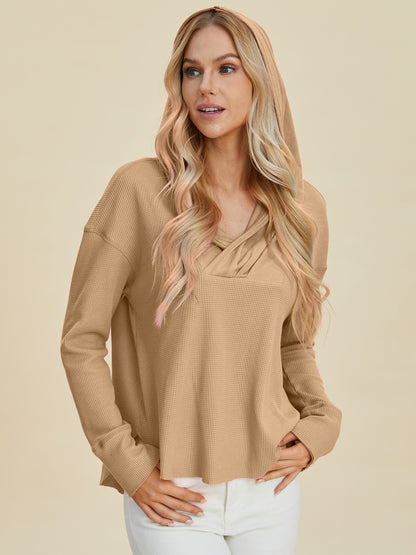 Double Take Full Size High-Low Dropped Shoulder Long Sleeve Hoodie - Fashions Envy