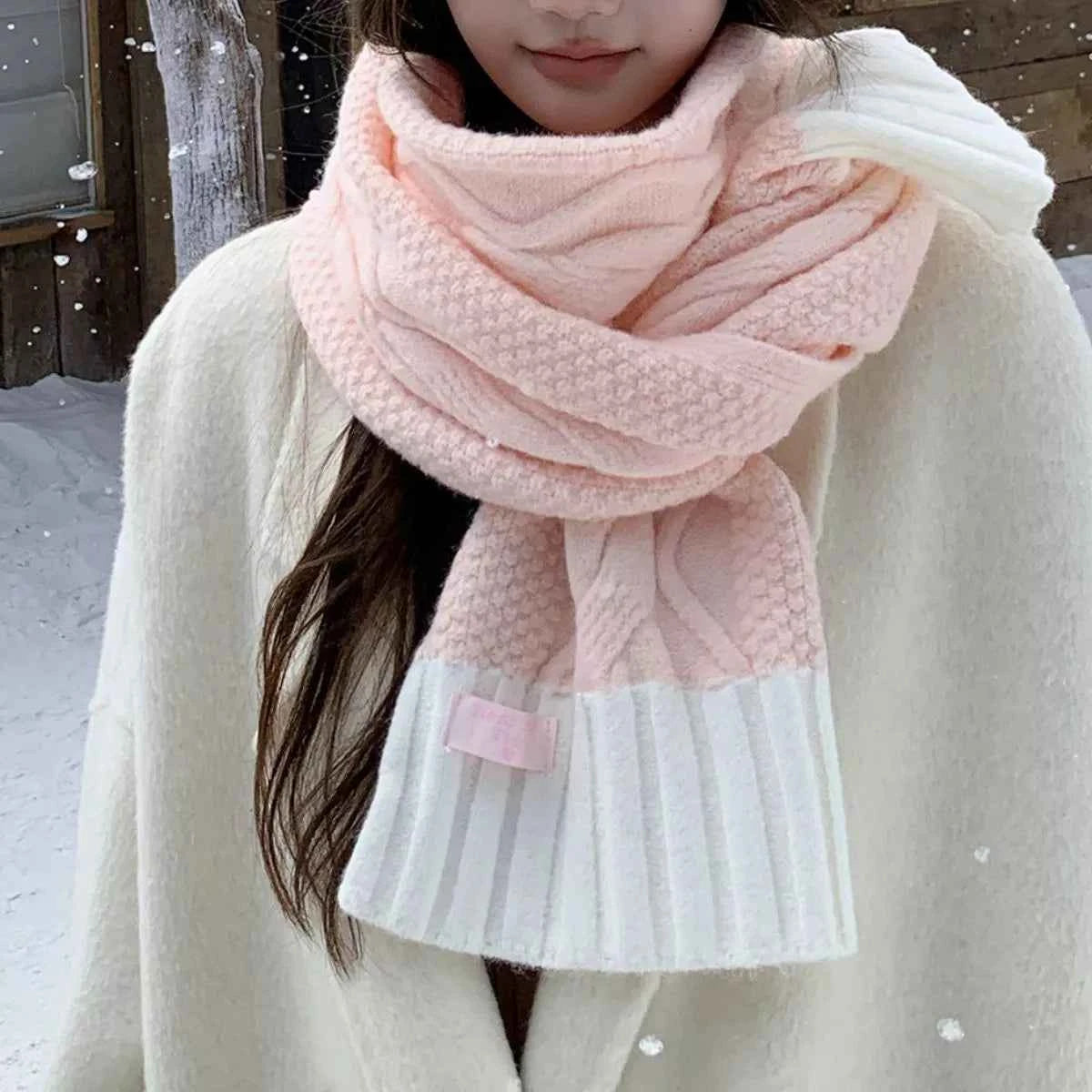 Two-Tone Cable Knitted Scarf