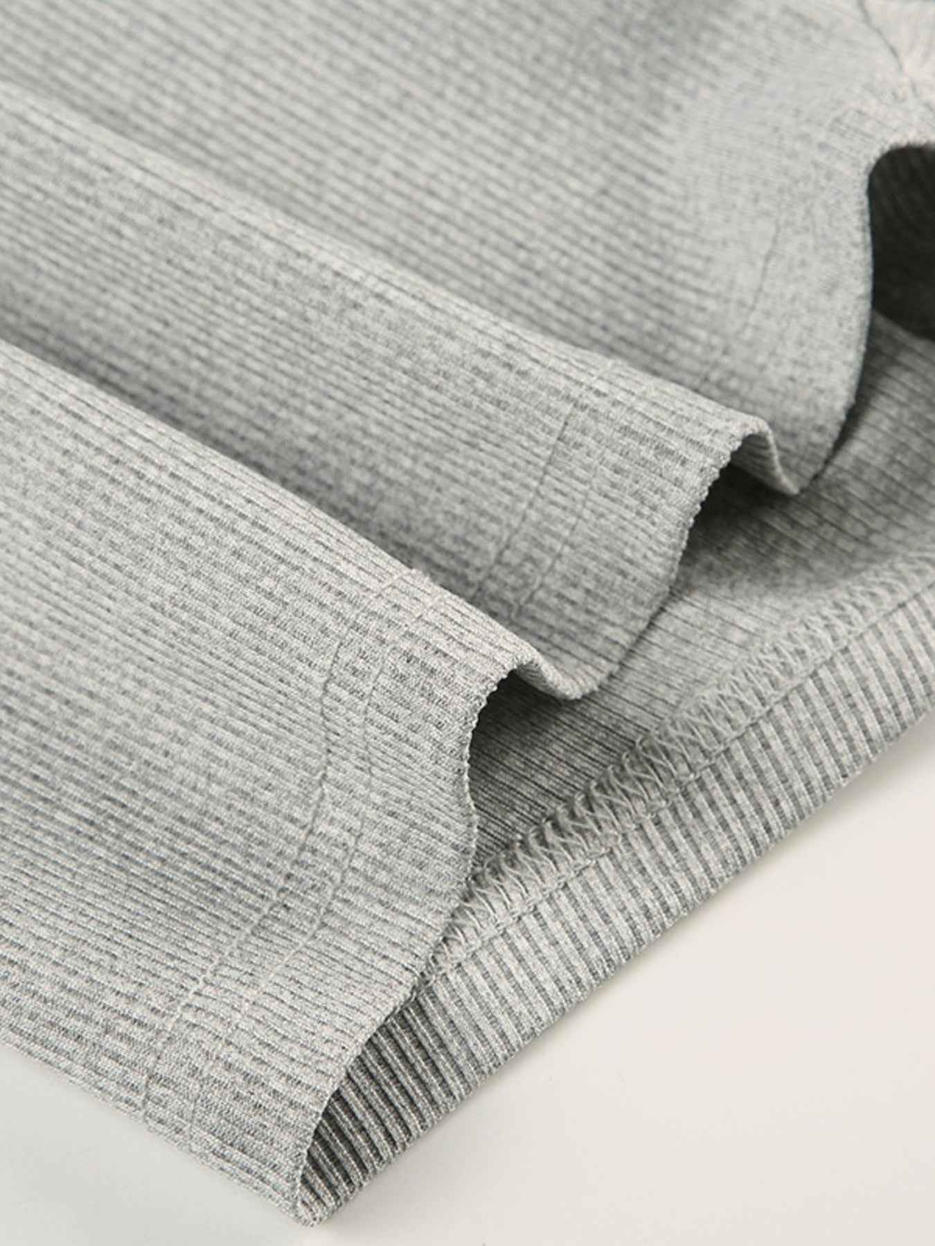 Deep V-Neck Ribbed Romper - Long Sleeve Button Front