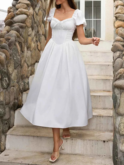Sweetheart Neck Puff Sleeve Midi Dress