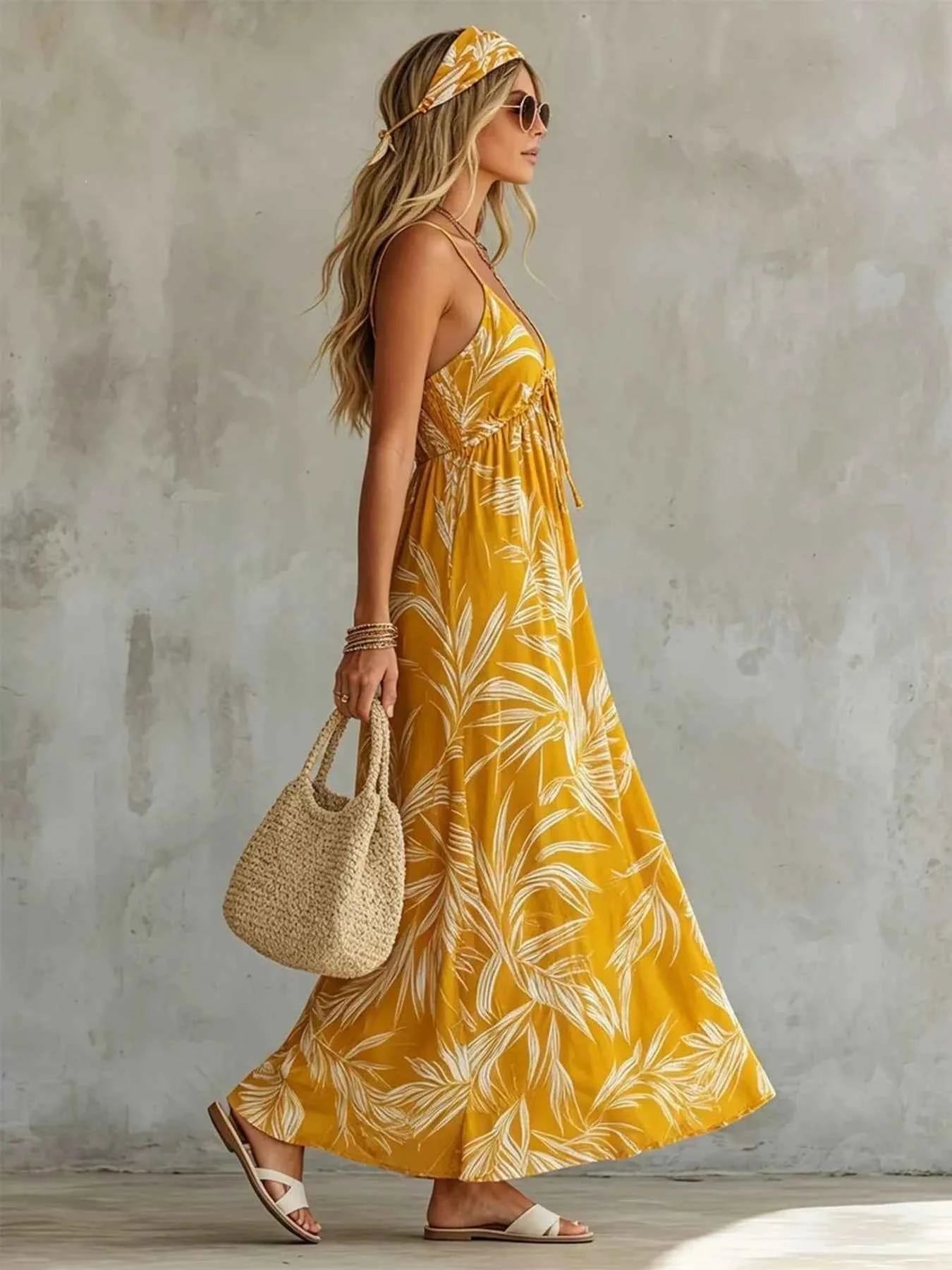 Full Size Printed Spaghetti Strap Maxi Dress Plus Size