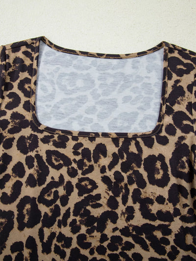 Leopard Print Top - Square Neck Long Sleeve Going Out - Fashions Envy
