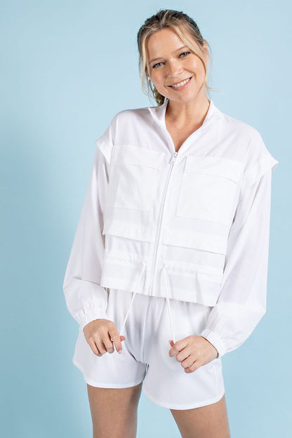 Crinkle Woven Sporty Cropped Jacket