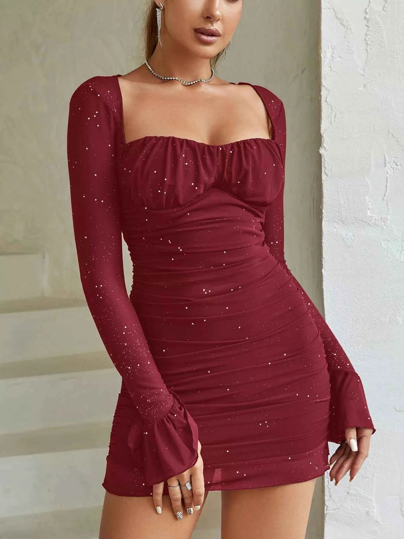 Ruched Glitter Bodycon Mini Dress
