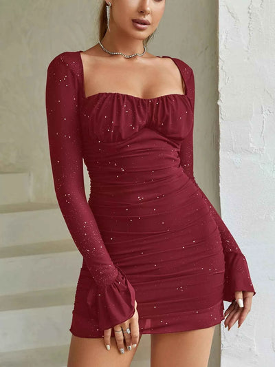 Ruched Glitter Bodycon Mini Dress