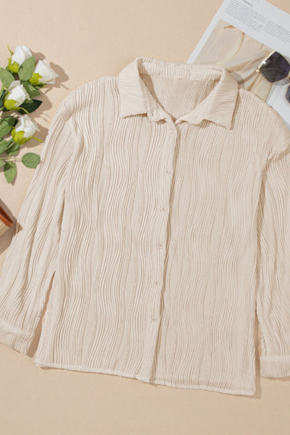 Texture Collared Neck Button Down Long Sleeve Shirt