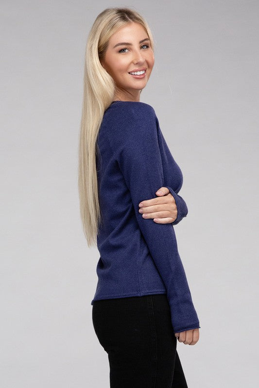 Long Sleeve Viscose Round Neck Basic Sweater