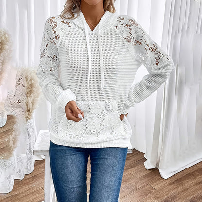 Women's Solid Color Casual Hoodie With Lace-Trim