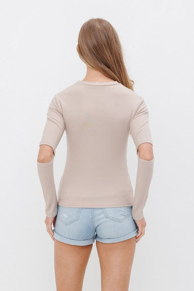 Ribbed Fitted Long Sleeve Top With Chest & Elbow Cutouts