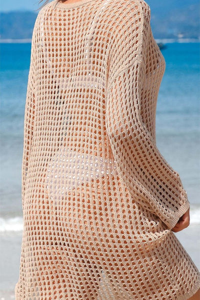 Crochet Side Split Beach Coverups Swimwear Dress - Fashions Envy