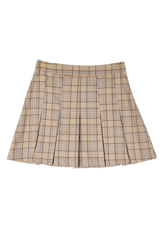 Plaid Pleated Side Zipper Mini Skirt