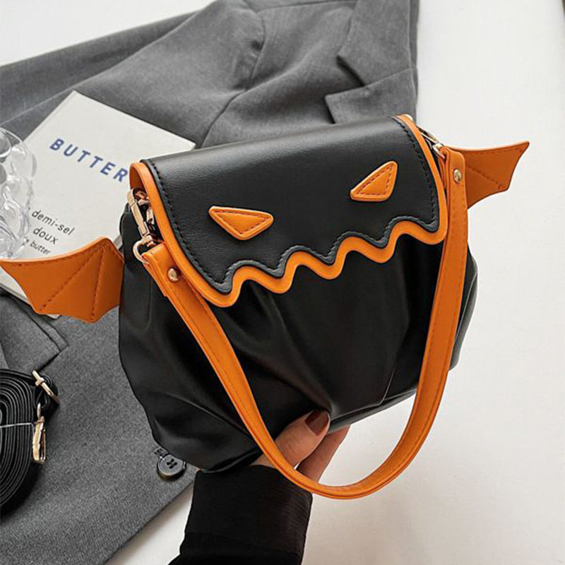 Halloween Pumpkin Crossbody Bag - Cartoon Shoulder Bag with Wings
