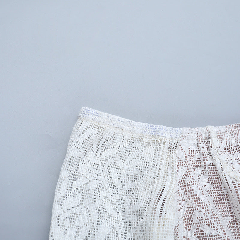 Apricot Lace Bodycon Dress - One Shoulder Long Sleeve