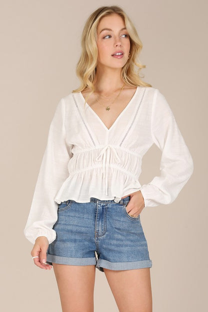 Long Sleeve Sheer Lace Ivory Blouse